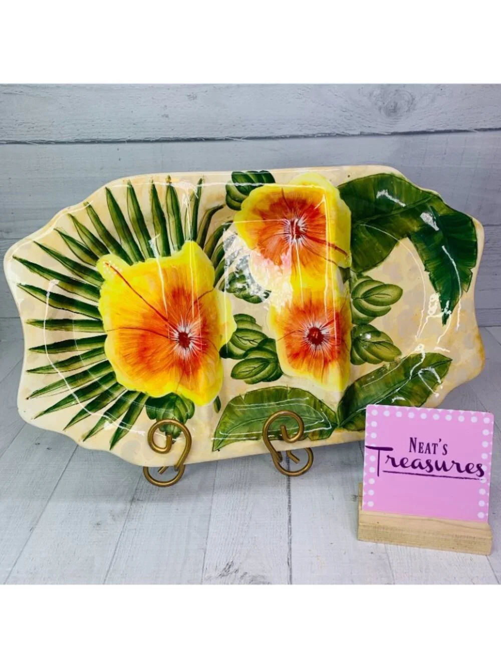 Ambiance Collection ROYAL PALM By Nanette Vacher Stoneware Section Serving Tray